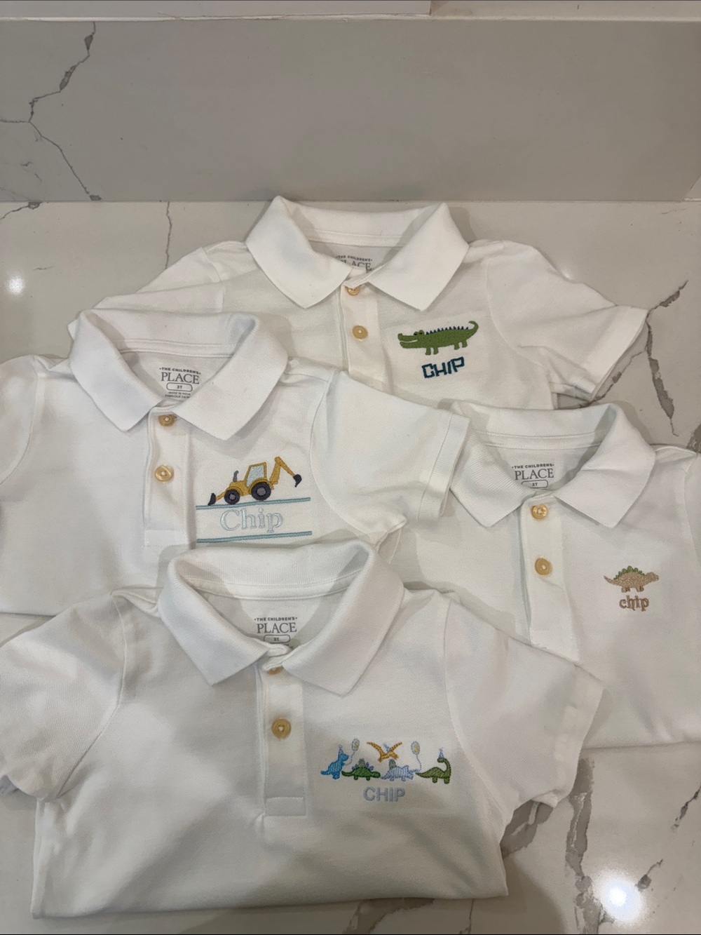 Lot of 4 The Children's Place White Polo Shirts with ‘Chip’ Monogram 3T